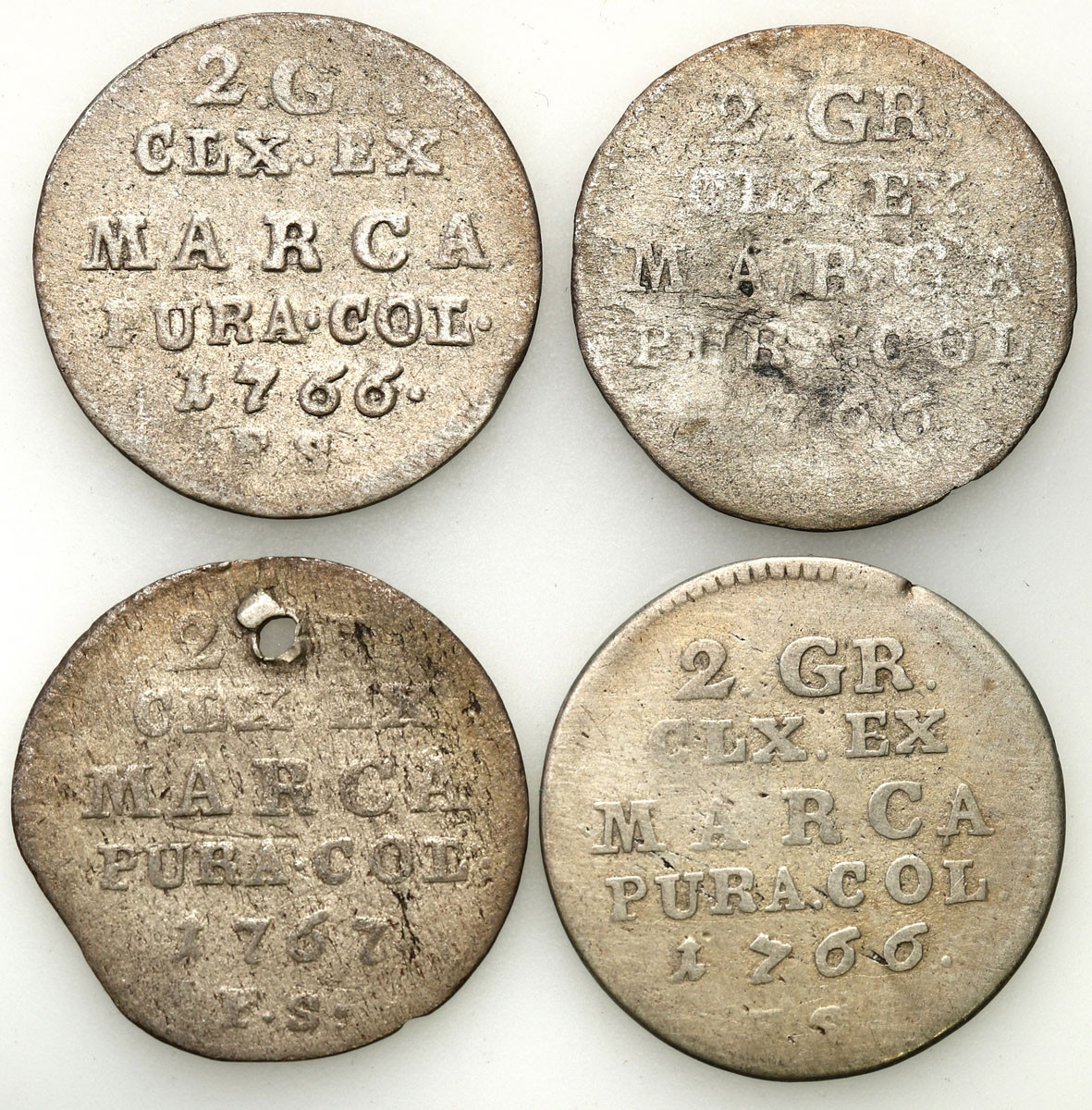 Stanisław August Poniatowski. 2 grosze (półzłotek) 1766-1767, Warszawa, zestaw 4 monet